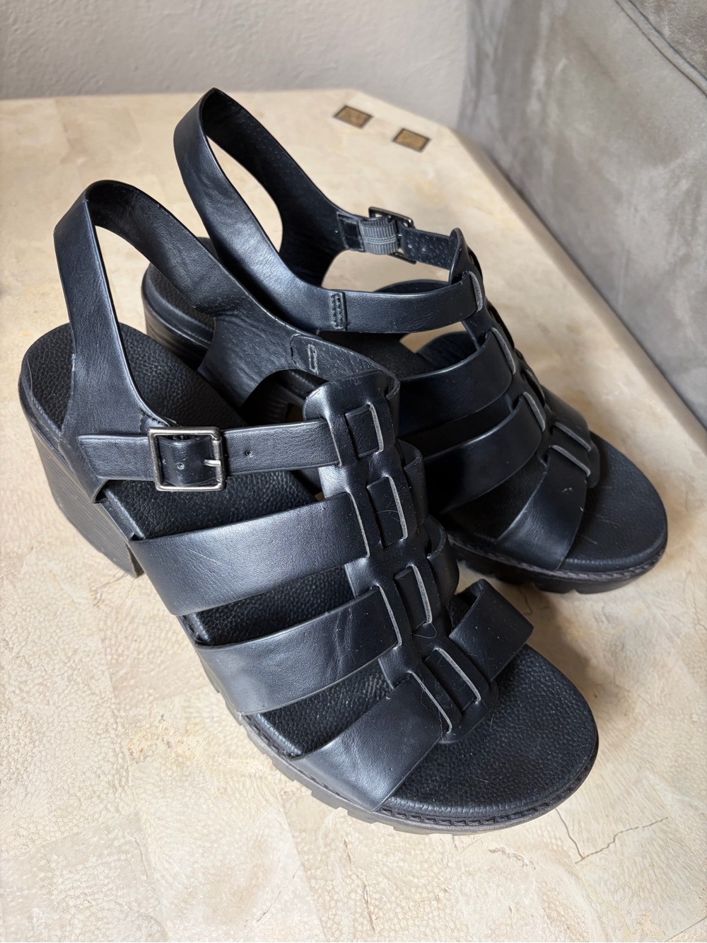 Black Strappy Slingback Heeled Sandals